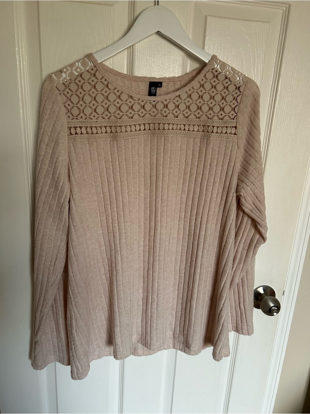 Textured Lace Yoke Long-Sleeve Top - Cream